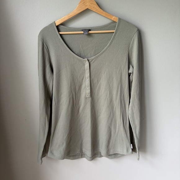 Eddie Bauer Tops - Eddie Bauer ribbed long-sleeve henley top Sage Green Women's Size Medium